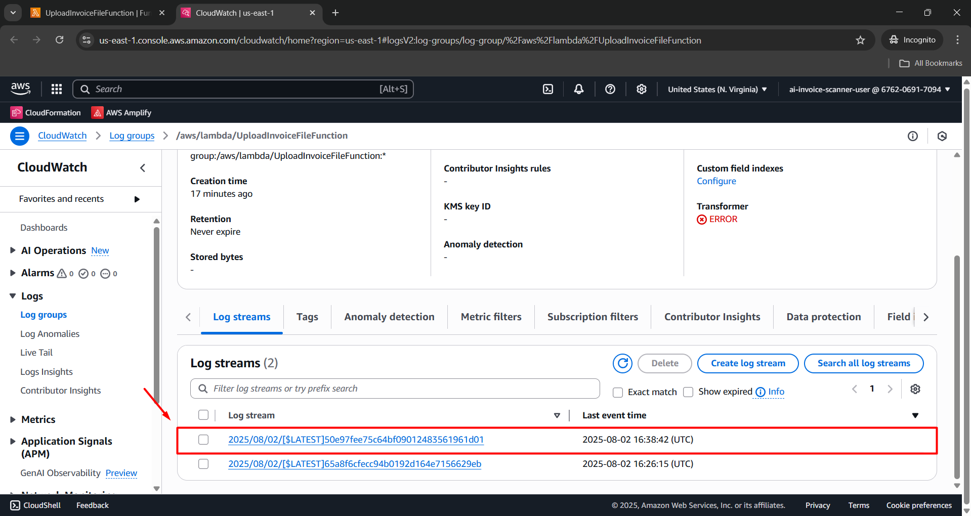 View CloudWatch logs