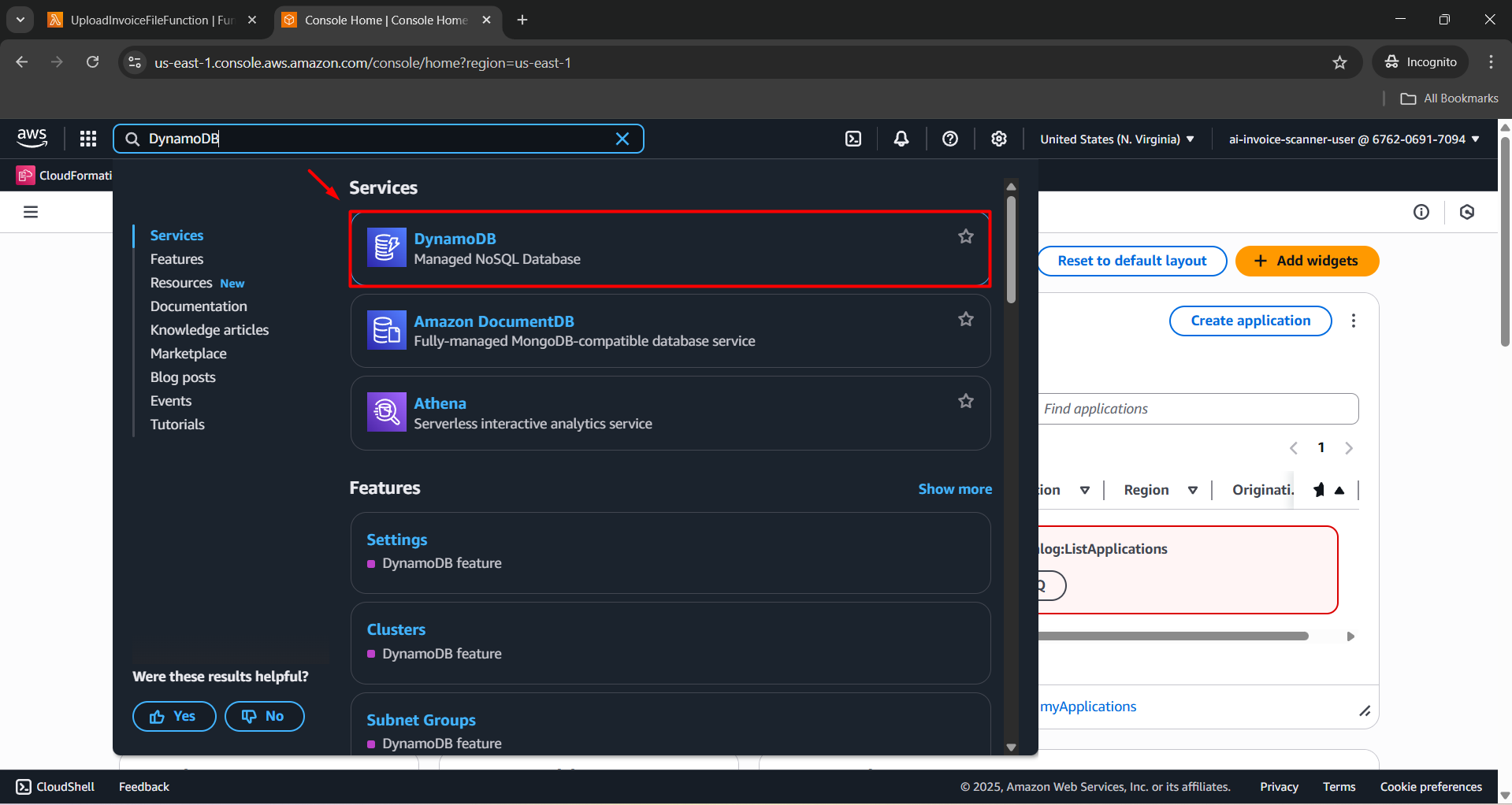 AWS DynamoDB Console