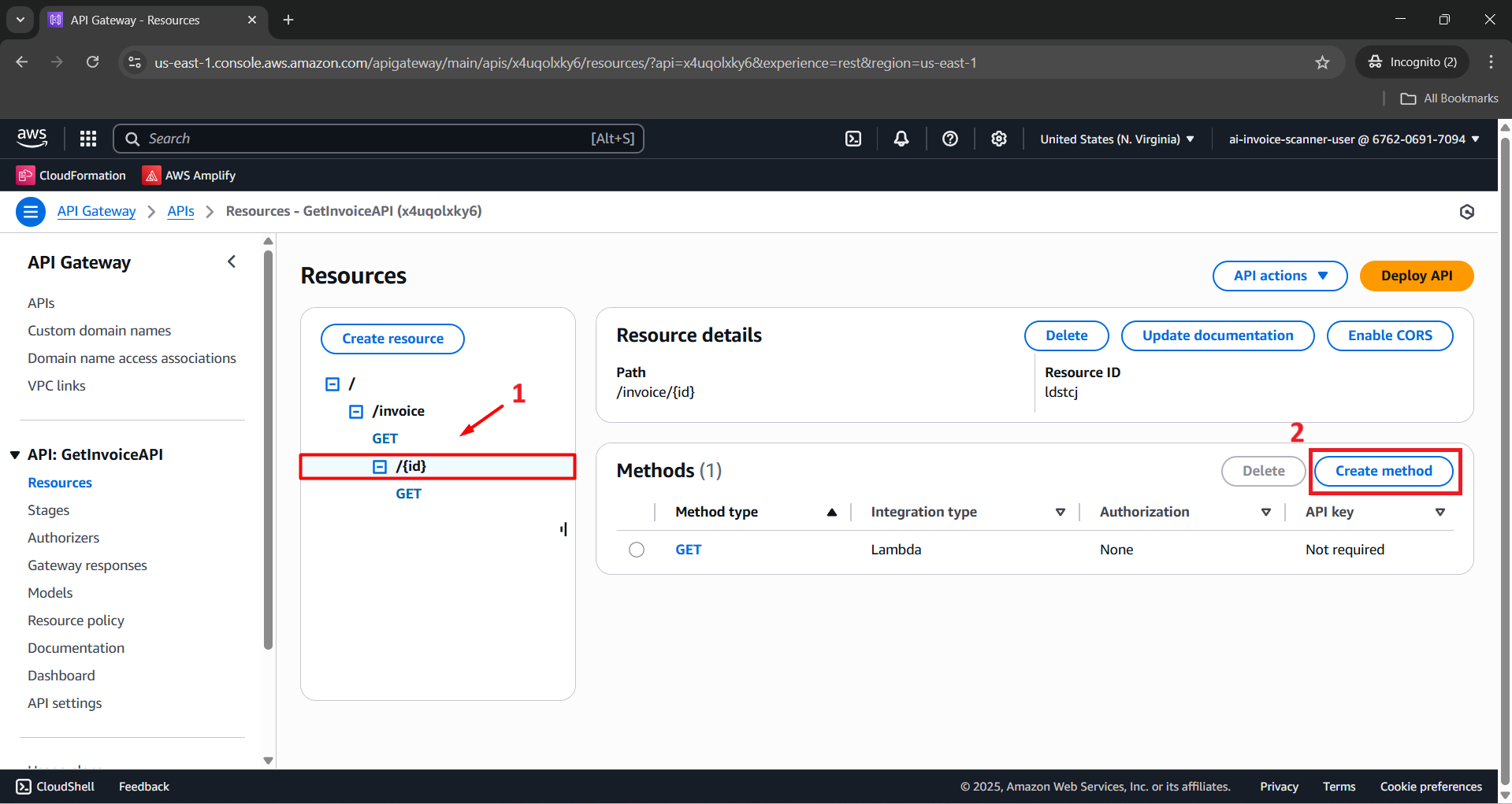 Choose resource & click create method