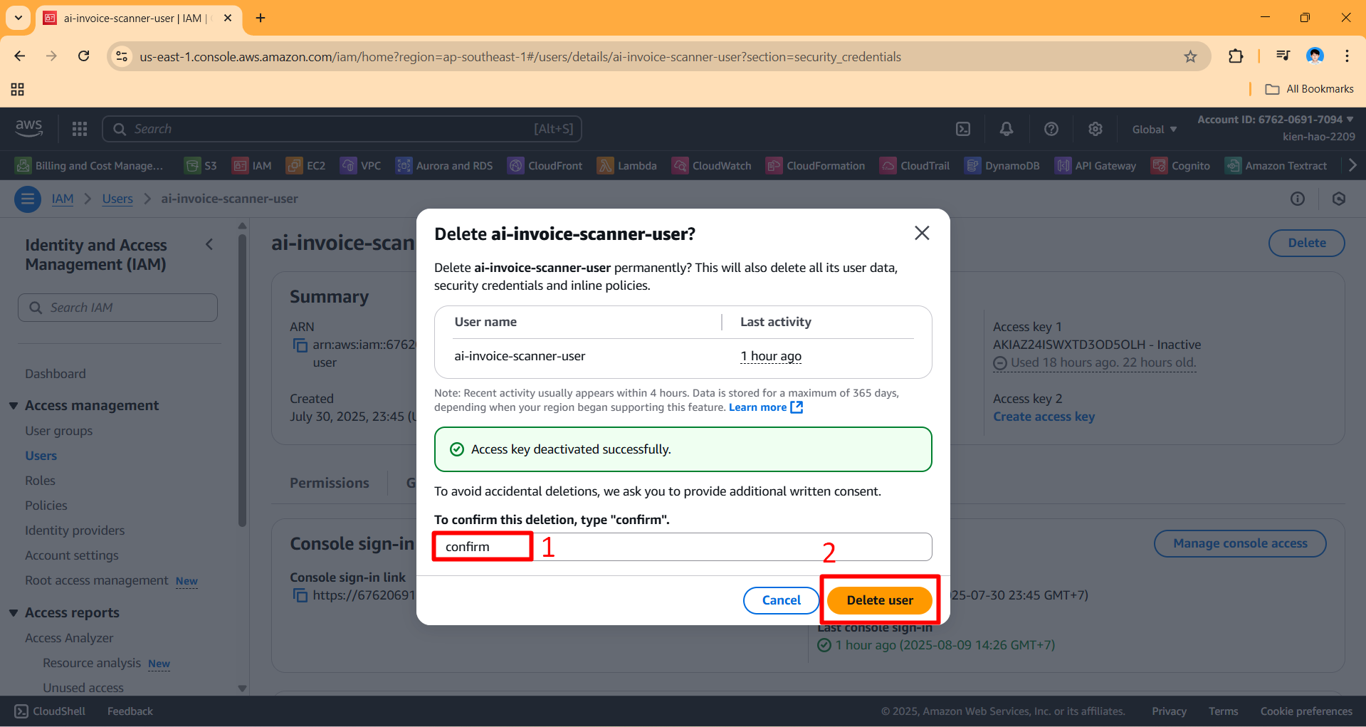 Remove IAM User and Policy