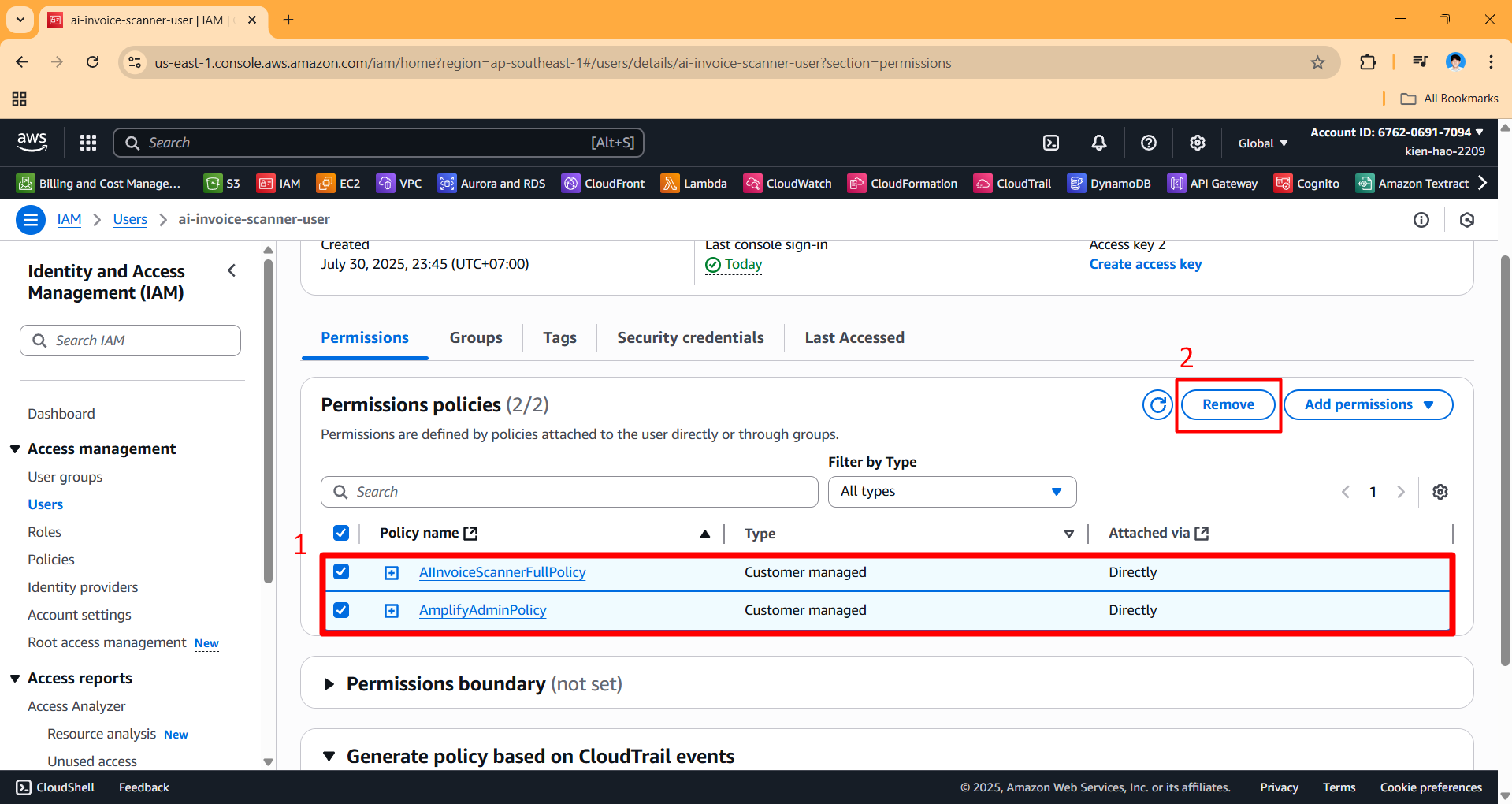 Remove IAM User and Policy