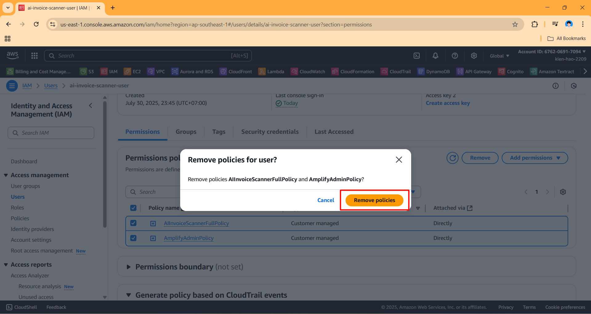 Remove IAM User and Policy