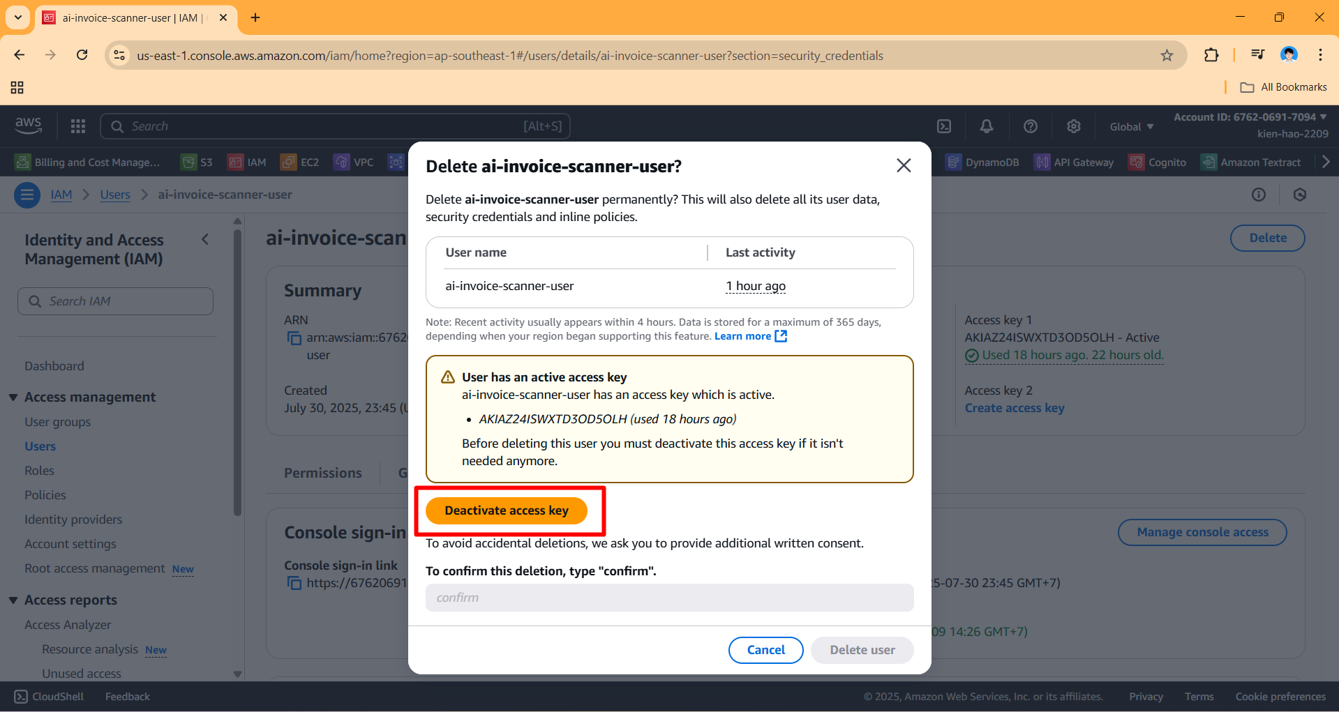 Remove IAM User and Policy